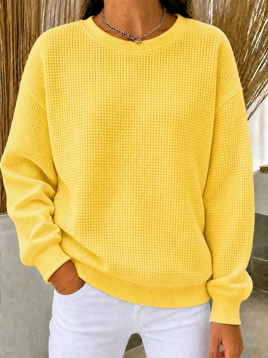 【LAST DAY SALE】Women's Waffle Knit Crewneck Sweatshirt