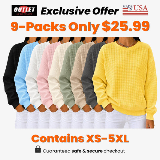 ✨【HOT SALE】Women's Waffle Knit Crewneck Sweatshirt