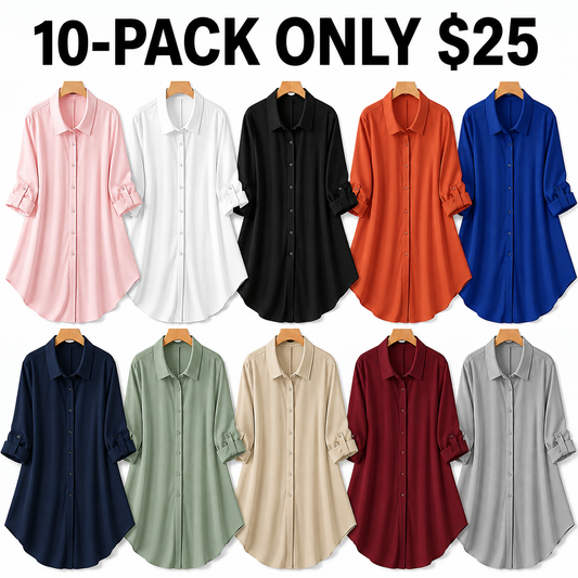 Women's Plus Size Long Sleeve Button Up Blouse, Spring Fall Casual Top