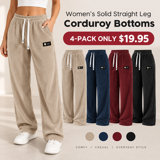 Women's Solid Straight-Leg Corduroy Pants – Comfy Drawstring Waist