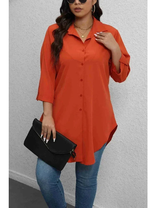 Women's Plus Size Long Sleeve Button Up Blouse, Spring Fall Casual Top