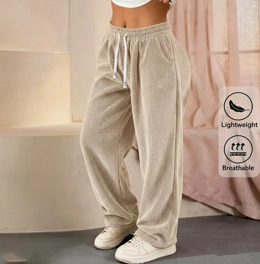 Pantalon en velours côtelé uni pour femme à coupe droite